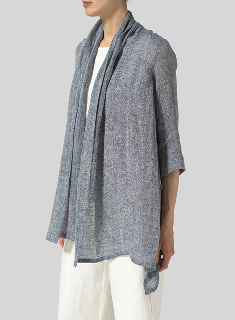 Linen Shawl Collar Open Front Jacket