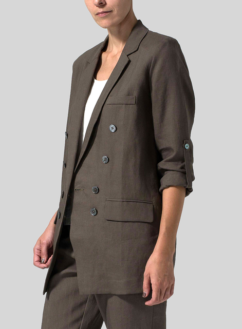 Linen Double-Breasted Roll Sleeve Jacket