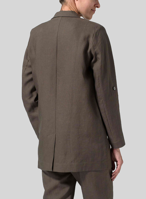 Linen Double-Breasted Roll Sleeve Jacket