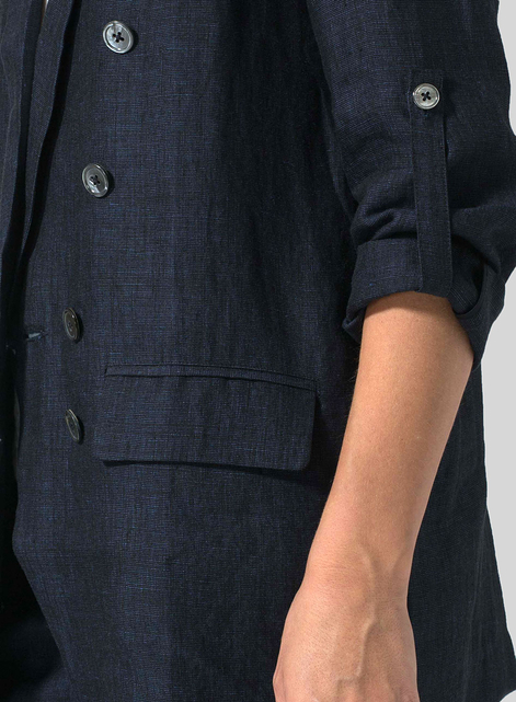 Linen Double-Breasted Roll Sleeve Jacket