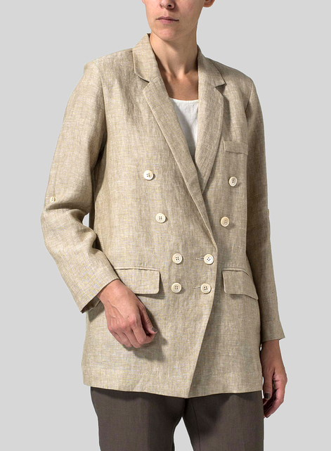 Linen Double-Breasted Roll Sleeve Jacket