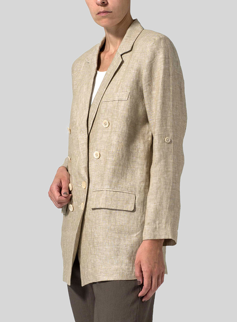 Linen Double-Breasted Roll Sleeve Jacket