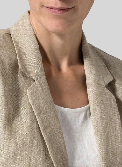 Linen Double-Breasted Roll Sleeve Jacket