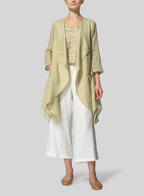 Woven Linen Waterfall Open Jacket