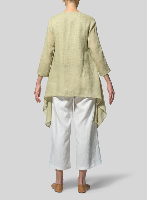 Woven Linen Waterfall Open Jacket