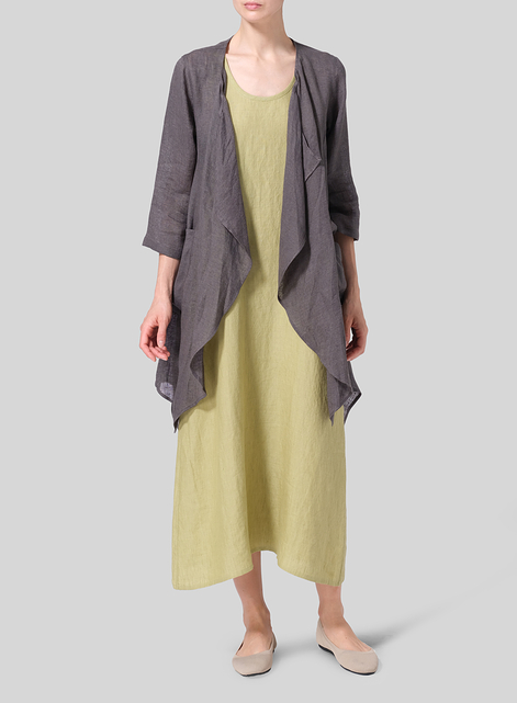 Woven Linen Waterfall Open Jacket