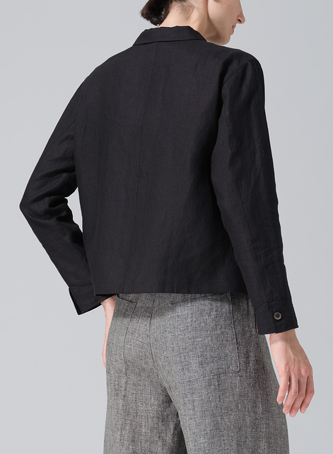 Linen Cropped Shirt Jacket with Pockets