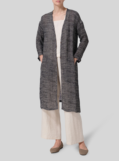 Gauze Linen Blend Stripe Long Jacket