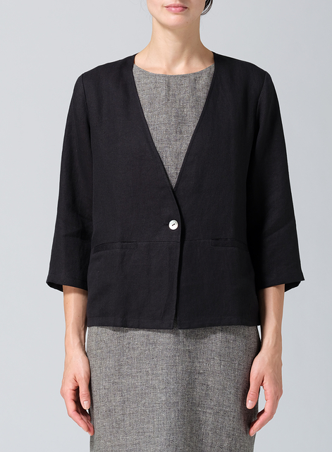 Linen Single-Button Boxy Fit Jacket