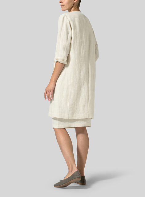 Linen Straight Fit V-Neck Long Jacket