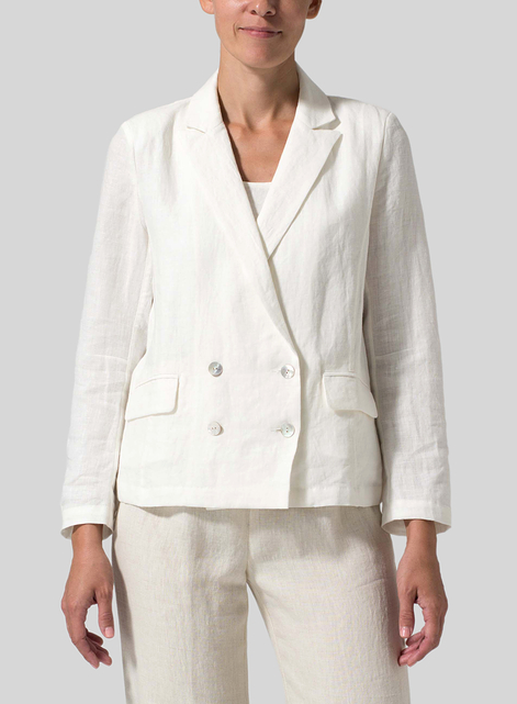 Linen Double-Breasted Cropped Blazer