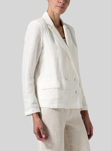 Linen Double-Breasted Cropped Blazer