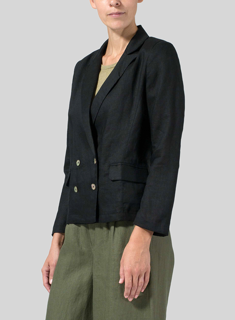 Linen Double-Breasted Cropped Blazer