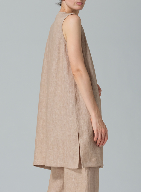 Linen Open Front Straight Long Vest Jacket