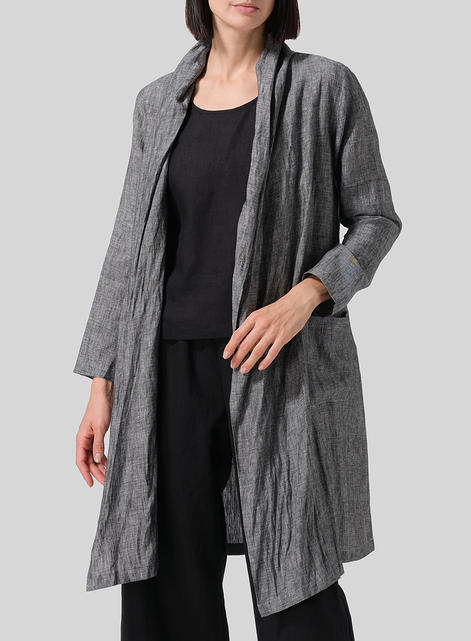 Linen Open-Front Shawl Collar Jacket