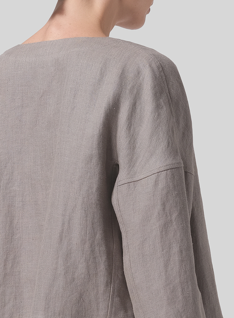 Heavy Linen Open Front 3/4-Sleeve Cropped Jacket