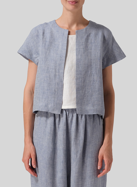 Heavy Linen Open Front Cropped Jacket