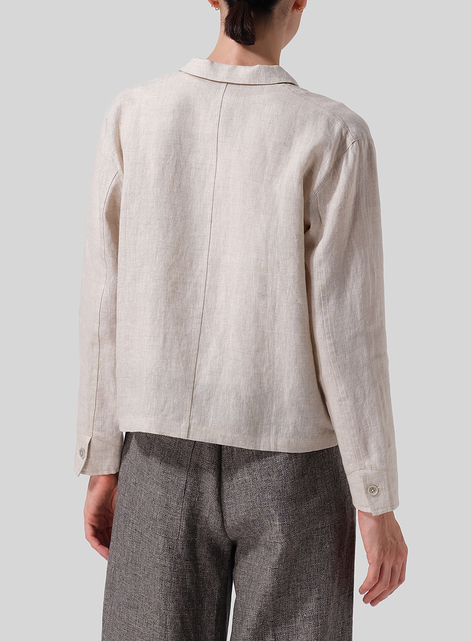 Linen Cropped Shirt Jacket with Pockets