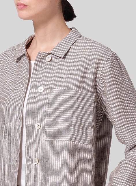 Linen Cropped Shirt Jacket with Pockets