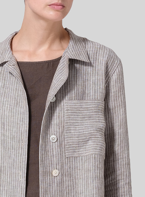 Linen Cropped Shirt Jacket with Pockets