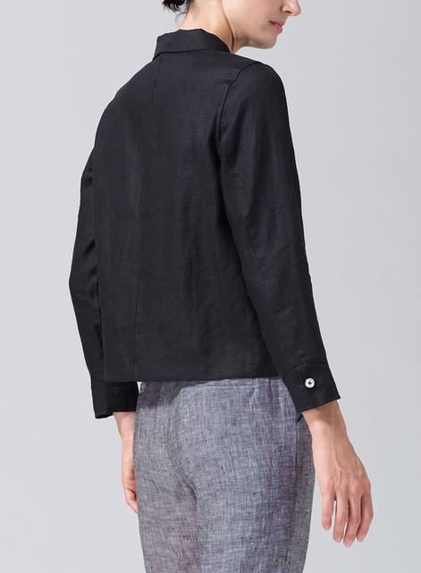 Linen Cropped Shirt Jacket with Pockets