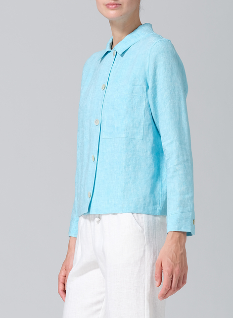 Linen Cropped Shirt Jacket with Pockets