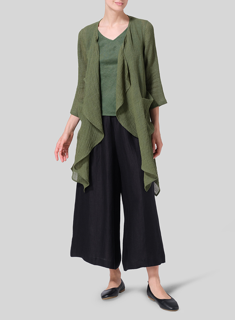 Linen Gauze Waterfall-Front Jacket