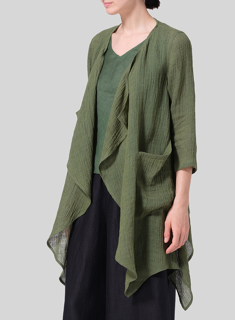 Linen Gauze Waterfall-Front Jacket