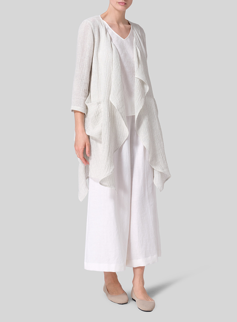 Linen Gauze Waterfall-Front Jacket