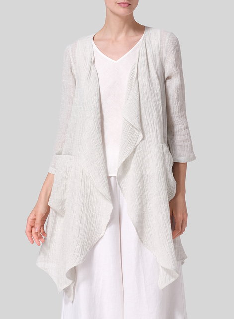 Linen Gauze Waterfall-Front Jacket