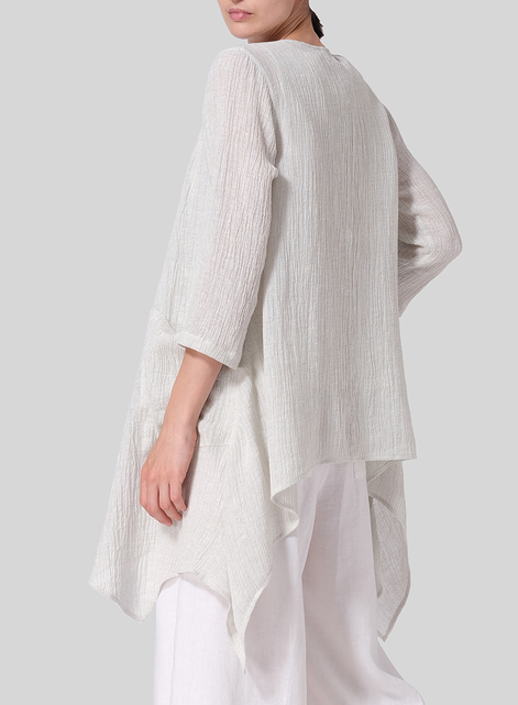 Linen Gauze Waterfall-Front Jacket