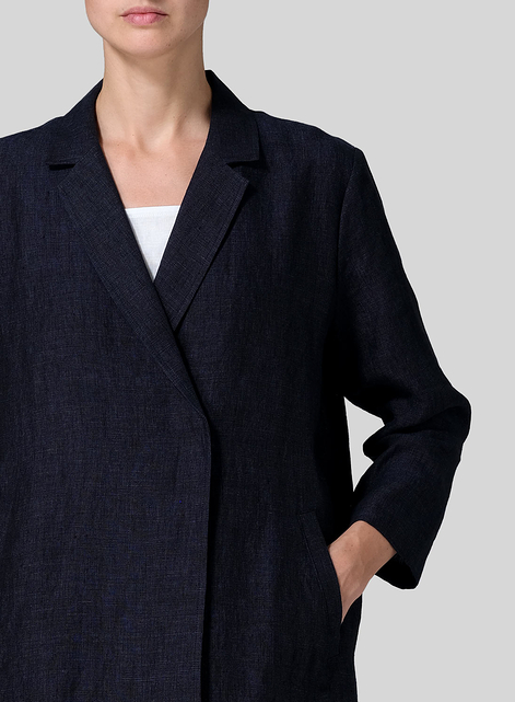 Linen Notch Lapel Hidden-Button Blazer