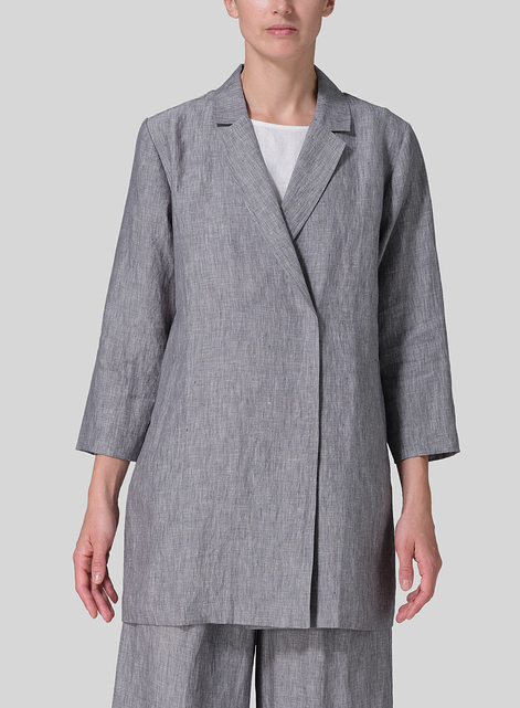 Linen Notch Lapel Hidden-Button Blazer