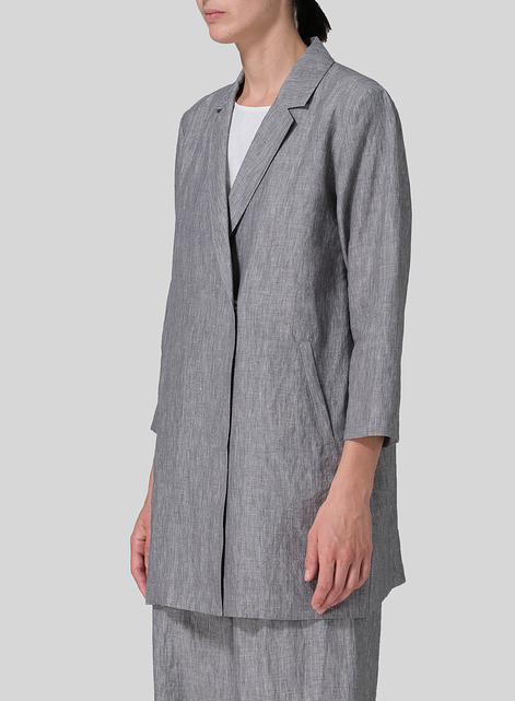 Linen Notch Lapel Hidden-Button Blazer