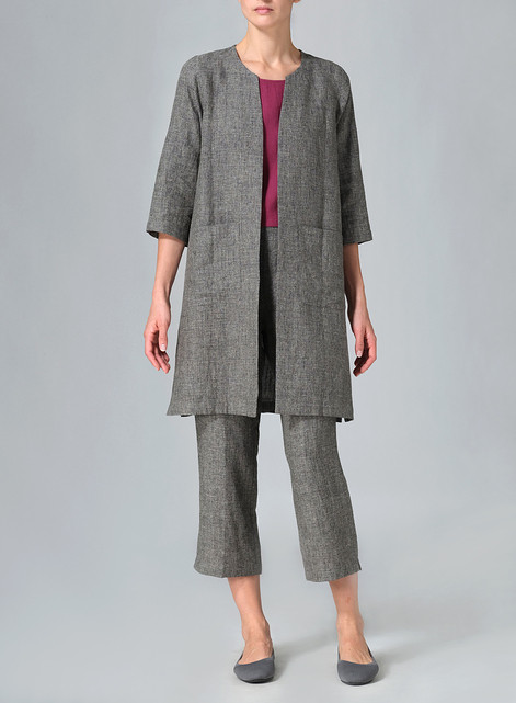 Linen Straight Cut Open Front Jacket