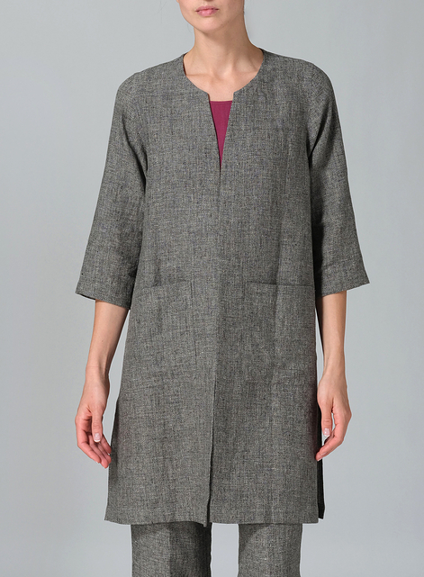 Linen Straight Cut Open Front Jacket