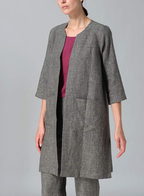 Linen Straight Cut Open Front Jacket