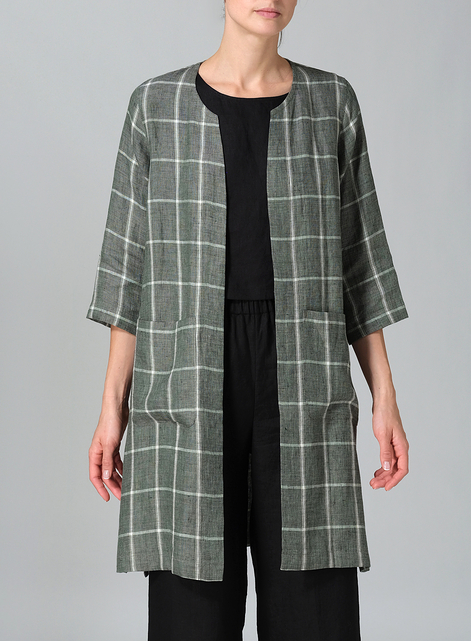 Linen Straight Cut Open Front Jacket