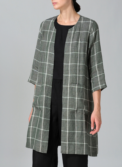 Linen Straight Cut Open Front Jacket