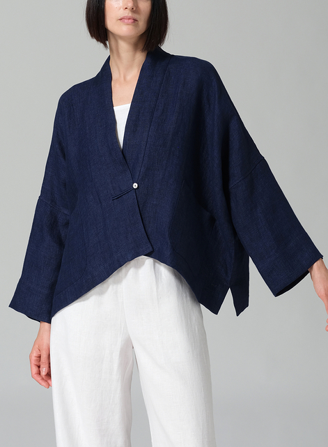 Medium Weight Linen Kimono Long Sleeve Jacket