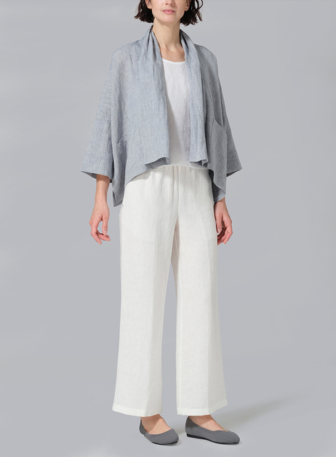 Linen Shawl Collar Open Front Cropped Jacket