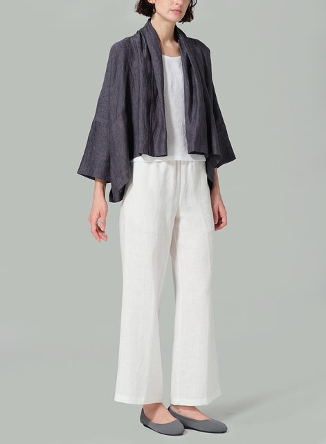 Linen Shawl Collar Open Front Cropped Jacket