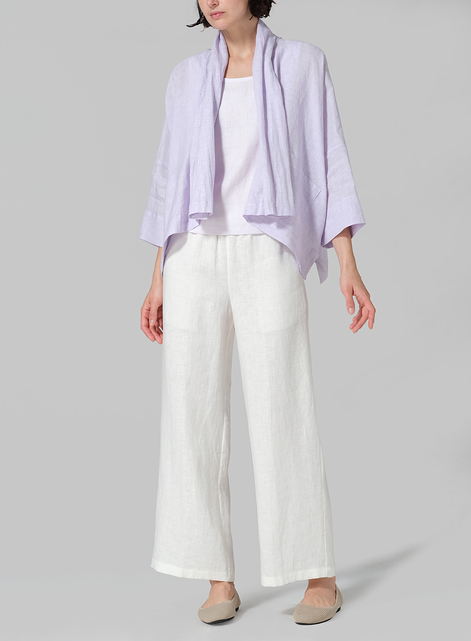 Linen Shawl Collar Open Front Cropped Jacket