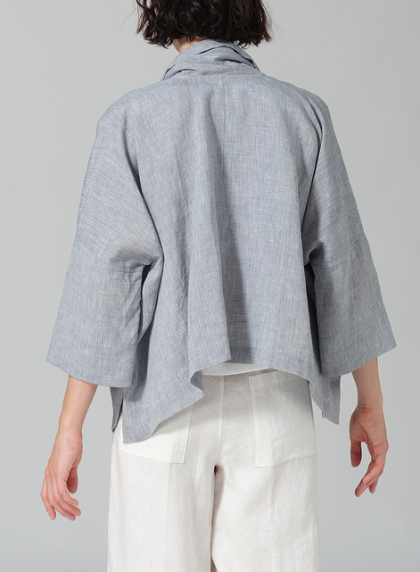 Linen Shawl Collar Open Front Cropped Jacket