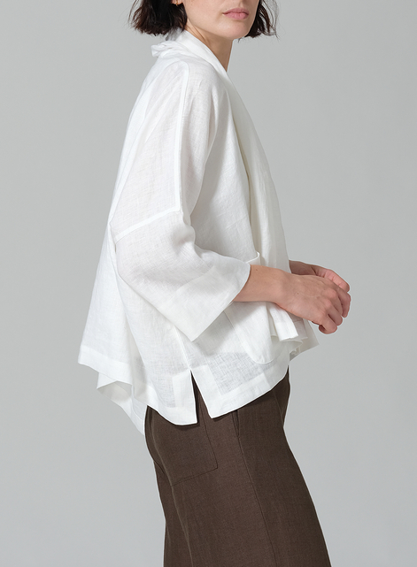 Linen Shawl Collar Open Front Cropped Jacket