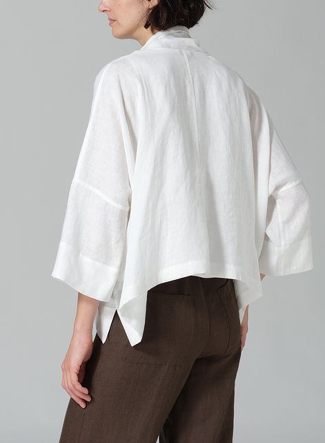 Linen Shawl Collar Open Front Cropped Jacket