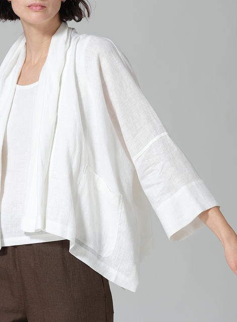 Linen Shawl Collar Open Front Cropped Jacket