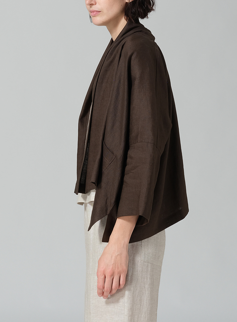 Linen Shawl Collar Open Front Cropped Jacket