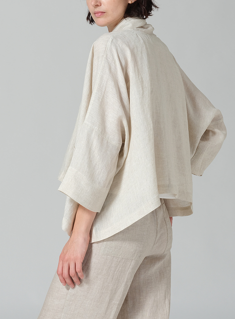 Linen Shawl Collar Open Front Cropped Jacket