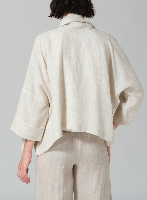 Linen Shawl Collar Open Front Cropped Jacket